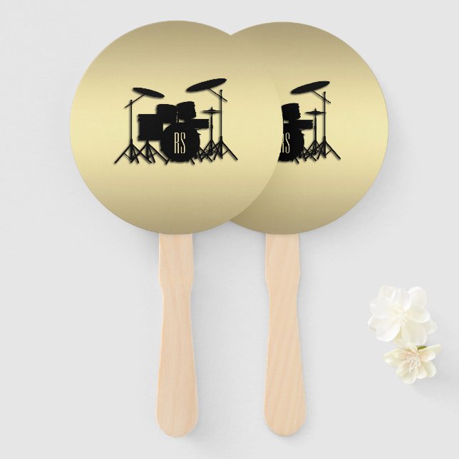 Monogram Drum Set Gold Hand Fan (Front and Back)