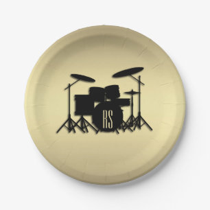 Monogram Drum Set Gold Paper Plate