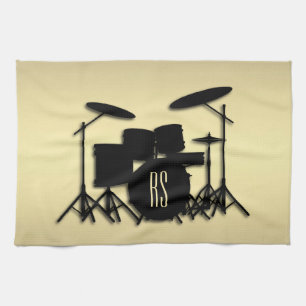 Monogram Drum Set Gold Tea Towel