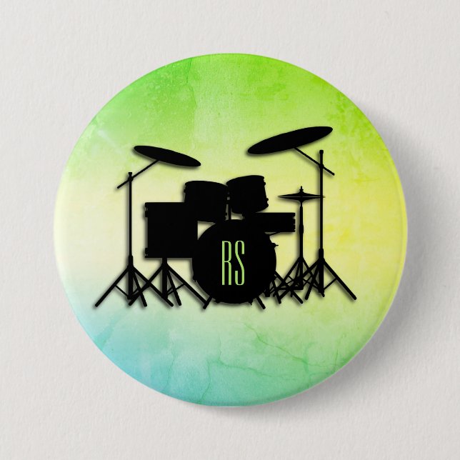 Monogram Drum Set Green 7.5 Cm Round Badge (Front)