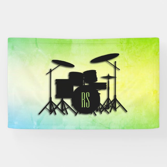 Monogram Drum Set Green Banner (Horizontal)