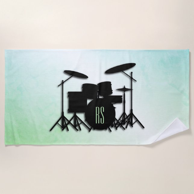 Monogram Drum Set Green Beach Towel (Front)