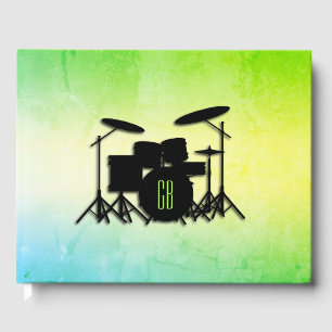 Monogram Drum Set Green Guest Book
