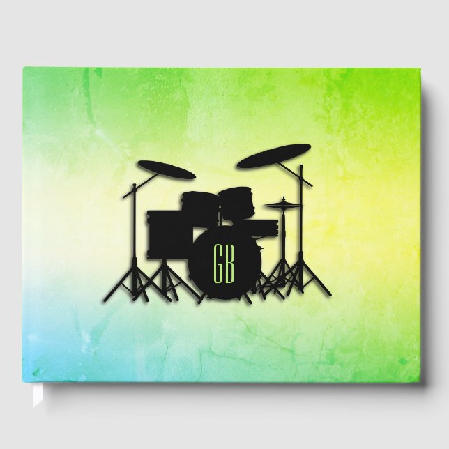 Monogram Drum Set Green Guest Book (Front)