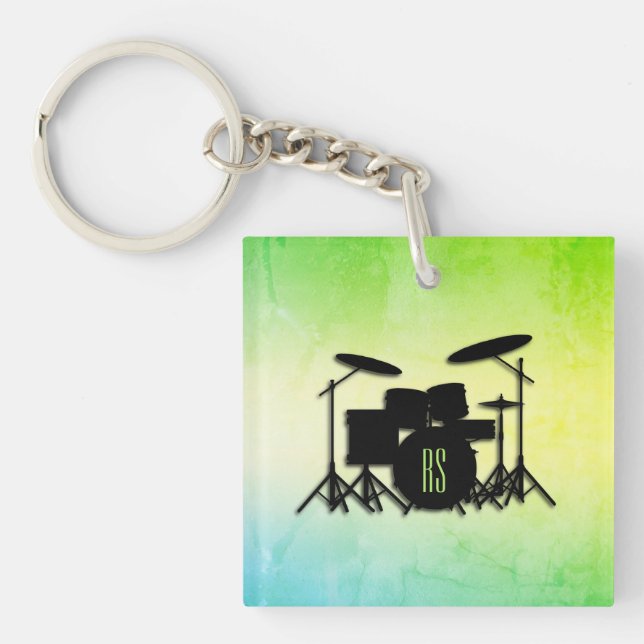 Monogram Drum Set Green Key Ring (Front)