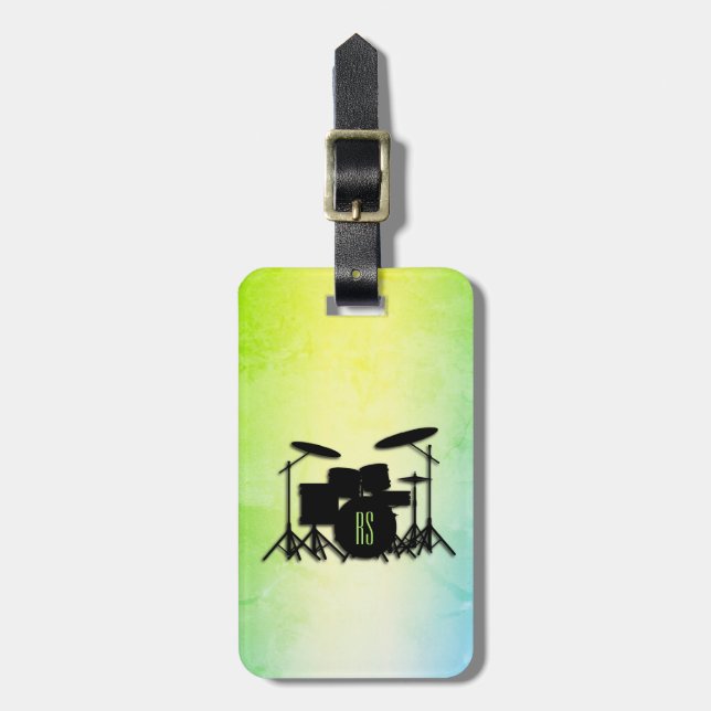 Monogram Drum Set Green Luggage Tag (Front Vertical)