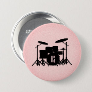 Monogram Drum Set Music Design Pink  7.5 Cm Round Badge
