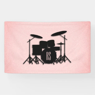 Monogram Drum Set Music Design Pink Banner