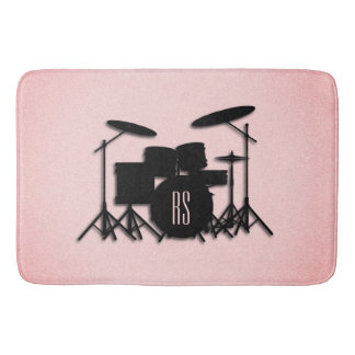 Monogram Drum Set Music Design Pink Bath Mat