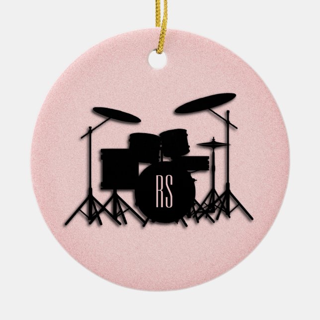 Monogram Drum Set Music Design Pink  Ceramic Tree Decoration (Front)
