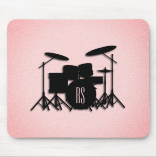 Monogram Drum Set Music Design Pink Mouse Pad