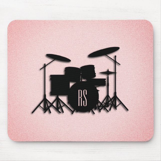 Monogram Drum Set Music Design Pink  Mouse Pad (Front)