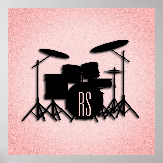 Monogram Drum Set Music Design Pink  Poster (Front)