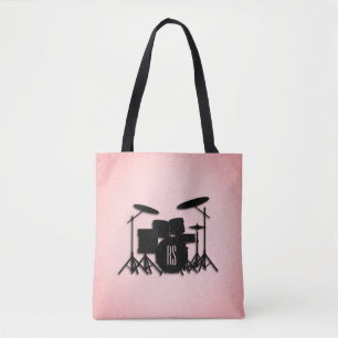 Monogram Drum Set Music Design Pink Tote Bag
