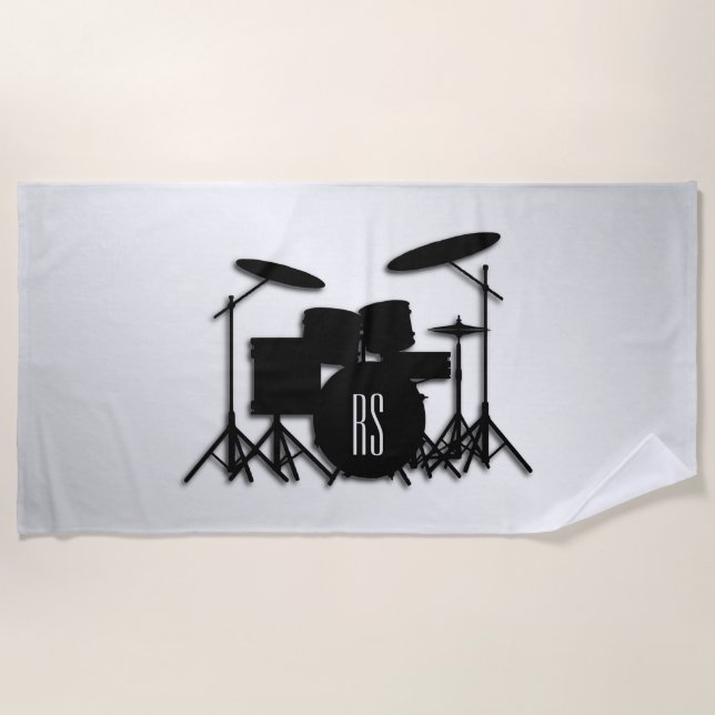 Monogram Drum Set Silver Beach Towel (Front)