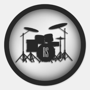 Monogram Drum Set Silver Classic Round Sticker