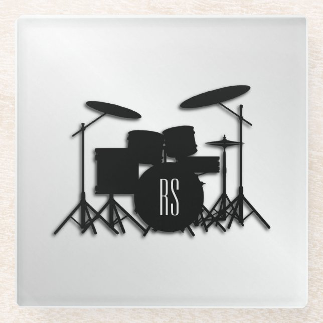 Monogram Drum Set Silver Glass Coaster (Front)