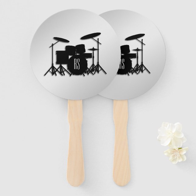 Monogram Drum Set Silver Hand Fan (Front and Back)