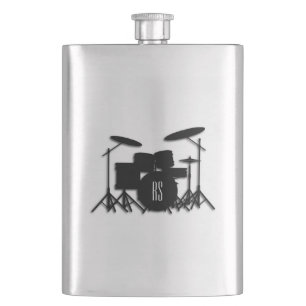 Monogram Drum Set Silver Hip Flask