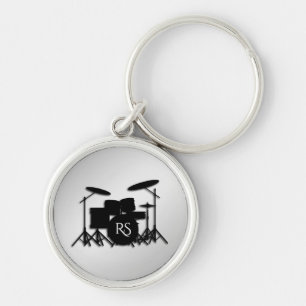 Monogram Drum Set Silver Key Ring