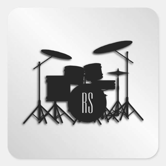 Monogram Drum Set Silver Square Sticker (Front)