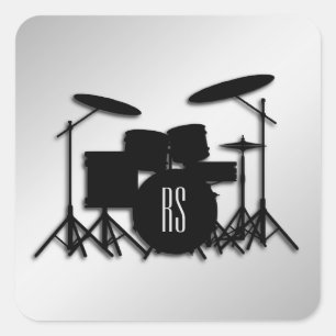 Monogram Drum Set Silver Square Sticker