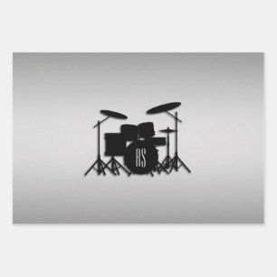 Monogram Drum Set Silver Wrapping Paper Sheets