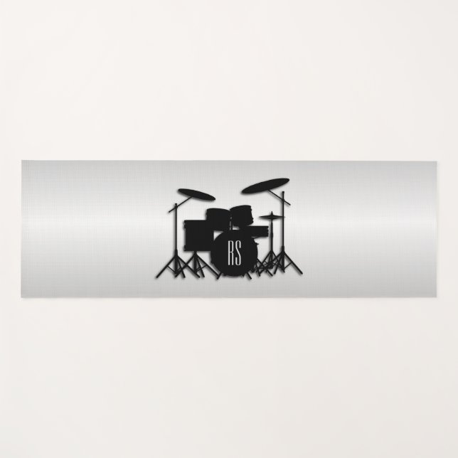 Monogram Drum Set Silver Yoga Mat (Front (Horizontal))