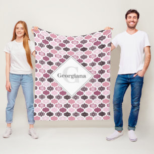Monogram Dusky Rose Dot Mandalas Ogee Patchwork Fleece Blanket