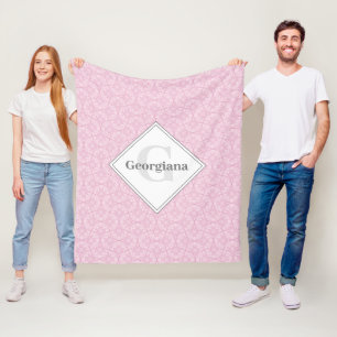 Monogram Dusky Rose Preppy In Pink Art Deco Fans Fleece Blanket