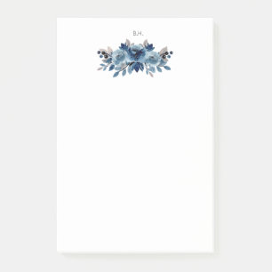Monogram Dusty Blue and Navy Floral Post-it Notes