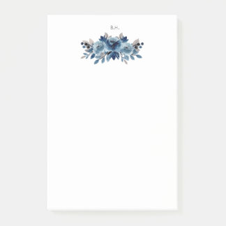 Monogram Dusty Blue and Navy Floral Post-it Notes