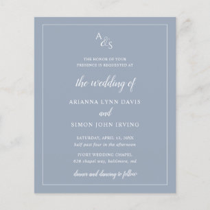 Monogram Dusty Blue Budget Wedding Invitation
