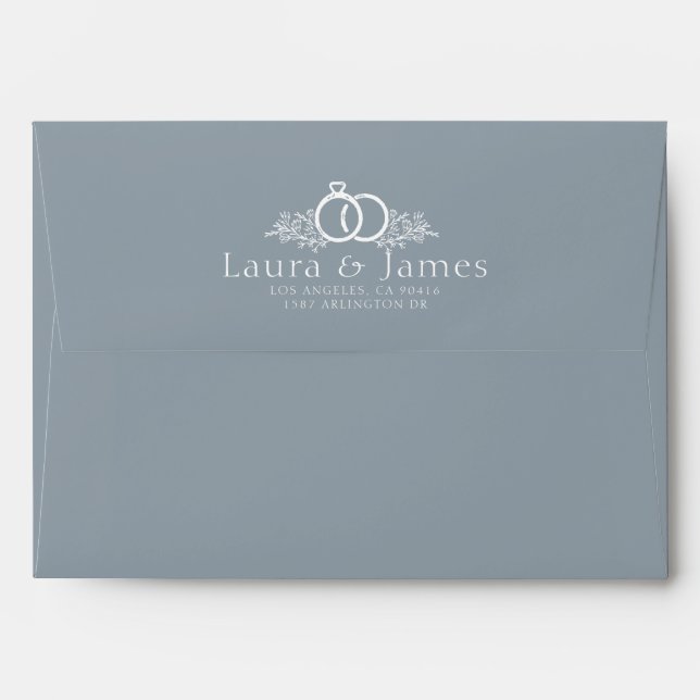 Monogram dusty blue Calligraphy Minimal Wedding  Envelope (Back (Top Flap))