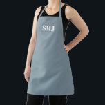 Monogram dusty blue custom initials modern apron<br><div class="desc">Modern custom monogram initials dusty blue white apron.
white letters,  light pink background.
you can choose your strap colour.
great gift for mum,  friends and yourself!
Modern,  minimalist,  simple,  stylish design.

Great for cooks,  chefs,  pottery,  ceramics,  crafts,  work,  kitchen,  baking,  bbq,  grill,  and also businesses and stores,  etc</div>