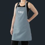 Monogram dusty blue custom initials modern apron<br><div class="desc">Modern custom monogram initials dusty blue white apron.
white letters,  light pink background.
you can choose your strap colour.
great gift for mum,  friends and yourself!
Modern,  minimalist,  simple,  stylish design.

Great for cooks,  chefs,  pottery,  ceramics,  crafts,  work,  kitchen,  baking,  bbq,  grill,  and also businesses and stores,  etc</div>