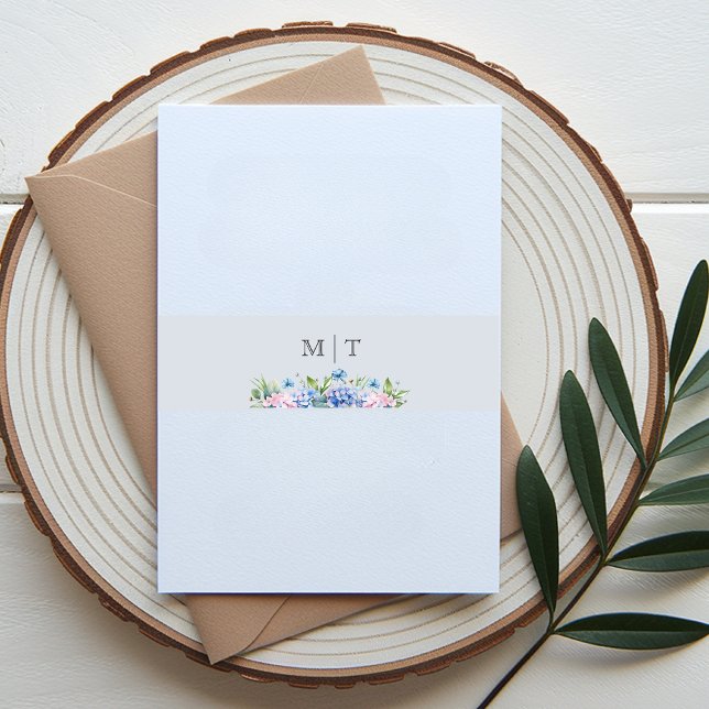 Monogram Dusty Blue Hydrangea Floral Wedding  Invitation Belly Band (Creator Uploaded)