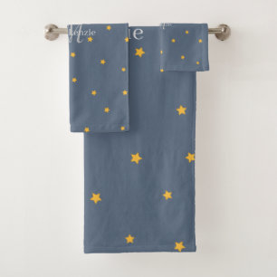 Monogram Dusty Blue Lucky Stars Custom Name Towel