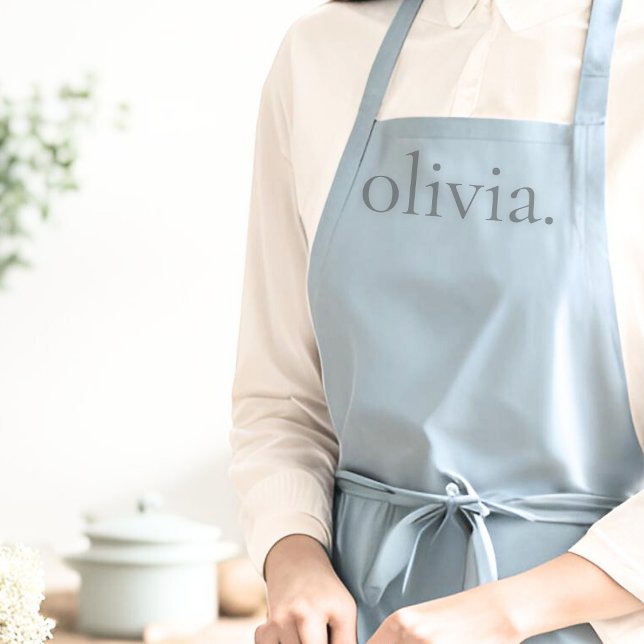 Monogram Dusty Blue Modern Feminine Elegant Name Apron (Creator Uploaded)