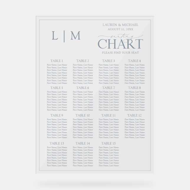 Monogram Dusty Blue Modern Wedding Seating Chart (Front)