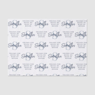 Monogram Dusty Blue Pattern Maid of Honour Thanks Tissue Paper