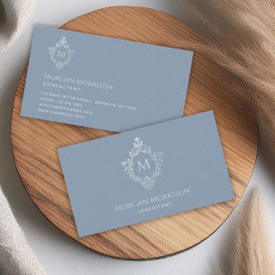 Monogram Dusty Blue Vintage Crest Elegant Initial Business Card