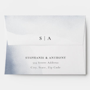 Monogram Dusty Blue Watercolor Wash Wedding     Envelope