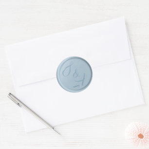 Monogram dusty blue wax seal wedding stickers