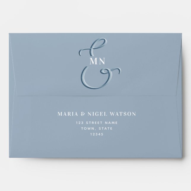 Monogram Dusty Blue Wedding  Envelope (Back (Top Flap))