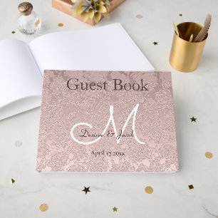 Monogram Dusty Rose Dusty Pink White Brown Wedding Guest Book