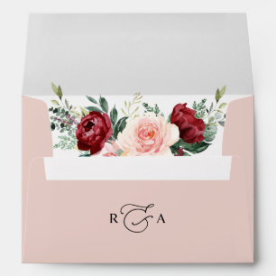 Monogram Dusty Rose Floral w/ Return Address 5x7 Envelope