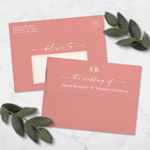 Monogram Dusty Rose Pink A7 5x7 Wedding Invitation