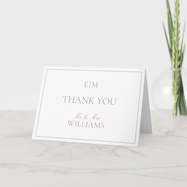 Monogram Dusty Rose Script Wedding Photo Thank You Card (Front)