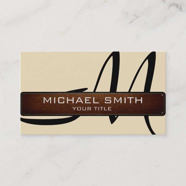Monogram Dutch white Modern Leather Look Business Card (Front)